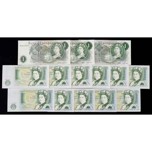 563 - Fourteen Bank of England one pound banknotes, various cashiers