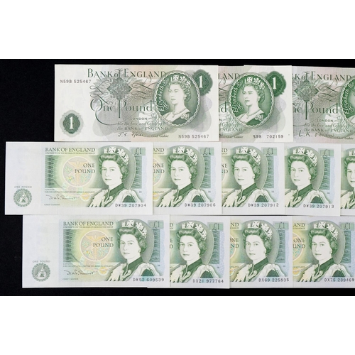 563 - Fourteen Bank of England one pound banknotes, various cashiers