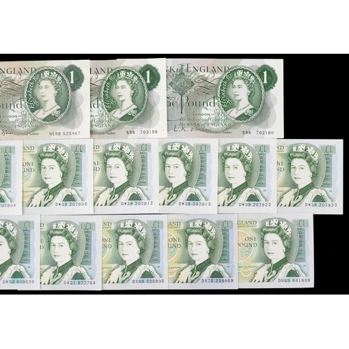 563 - Fourteen Bank of England one pound banknotes, various cashiers