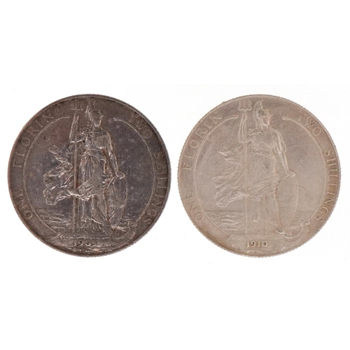 609 - Two Edward VII florins dates 1905 and 1910