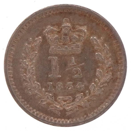 592 - William IIII silver one and a half pence coin dated 1834