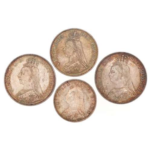 598 - Silver coins comprising two crowns, half crown and double florin