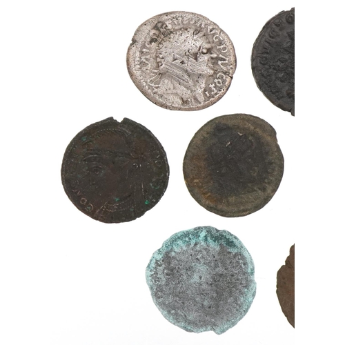 577 - Various ancient coins including a Roman coin and a silver example