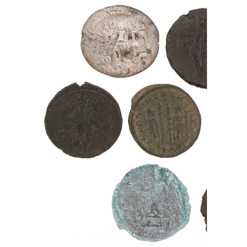 577 - Various ancient coins including a Roman coin and a silver example