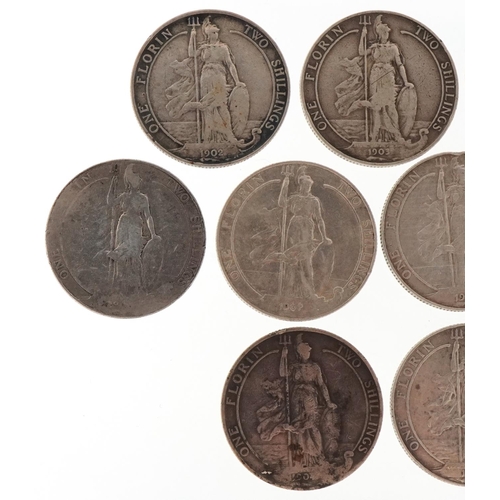 610 - Assorted silver Edward VII florins