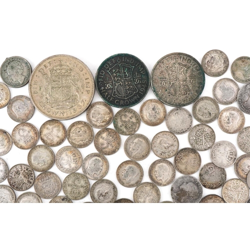 621 - Assorted silver threepenny pieces and coinage including crown and half crowns