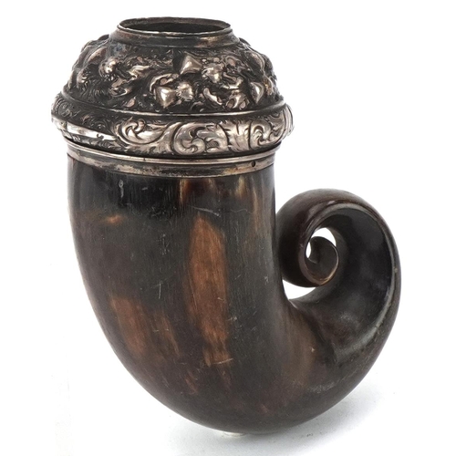 Victorian Scottish horn and unmarked silver snuff mull, 10cm high