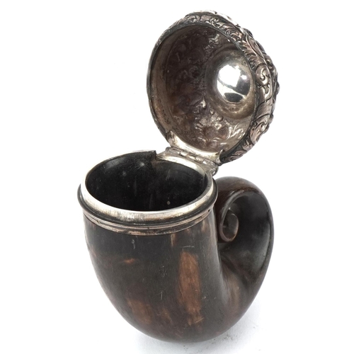 35 - Victorian Scottish horn and unmarked silver snuff mull, 10cm high