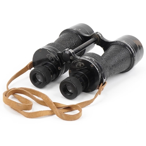 1795 - Pair of military interest Bino Prism number 5 mark I binoculars in a leather case, 21cm high