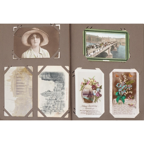 674 - Album of postcards, approximately one hundred and twenty, including street scenes, The Crystal Palac... 