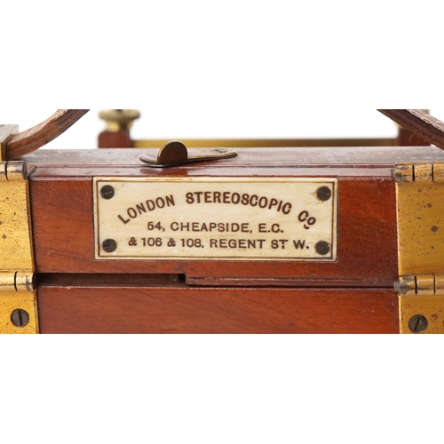 744 - Victorian London Stereoscopic & Co mahogany plate camera with a 7 x 5 brass lens, 21cm x 20cm