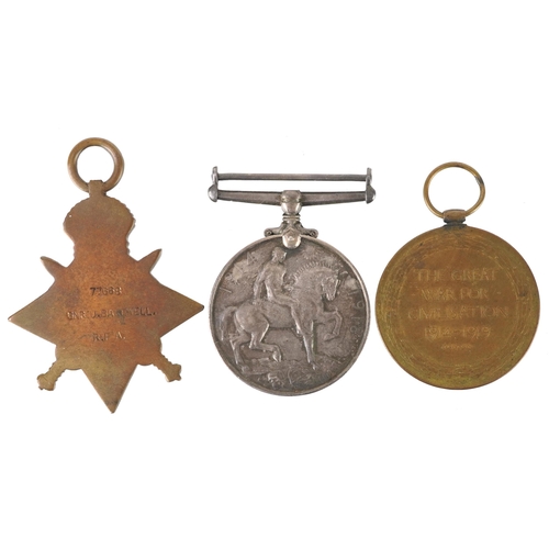 1719 - British military World War I medals awarded to GNR. J.BAKEWELL RFA AND RA including Mons Star