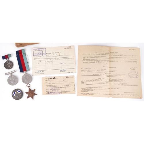 1736 - British military World War II medal group awarded to L/BDRG TREVETT including Soldier's Service book... 