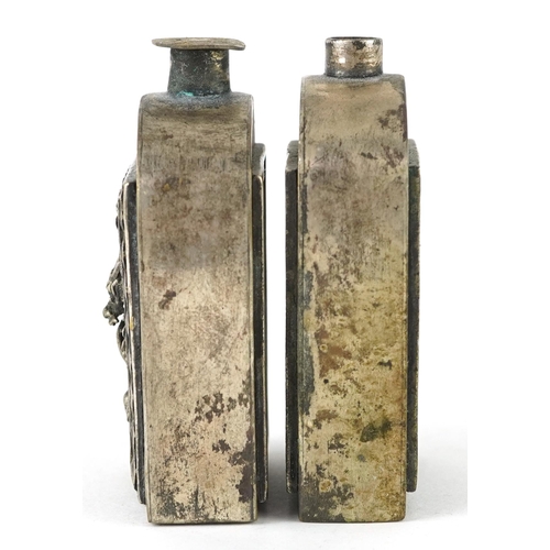 1321 - Pair of Chinese silvered metal scent bottles, character marks to the bases, each 6cm high