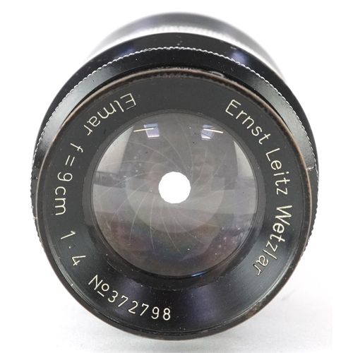 762 - Leica Ernst Leitz Wetzlar Elmar F=9cm 1.4 No 372798, 8.5cm in length