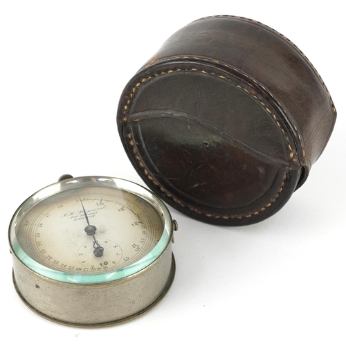 F H Steward, 406 Strand London stopwatch with silvered dial possible military connection, housed in a leather case, stamped 5265 to case, 6cm in diameter