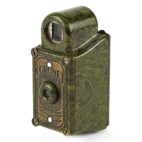 755 - Green Coronet Midget camera, 6cm high