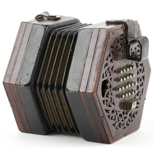 1229 - Rosewood twenty one button concertina, 19cm wide