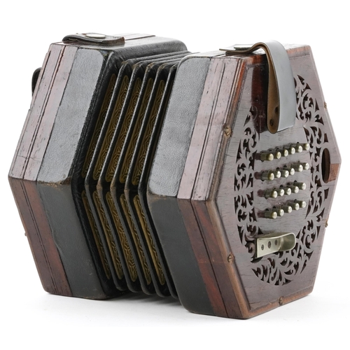 1229 - Rosewood twenty one button concertina, 19cm wide