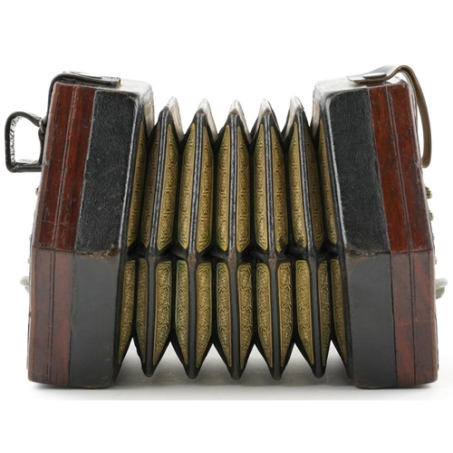 1229 - Rosewood twenty one button concertina, 19cm wide