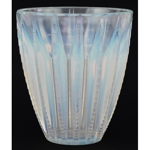 245 - R Lalique opalescent Chamonix vase, etched R Lalique to the base, 15.5 cm high