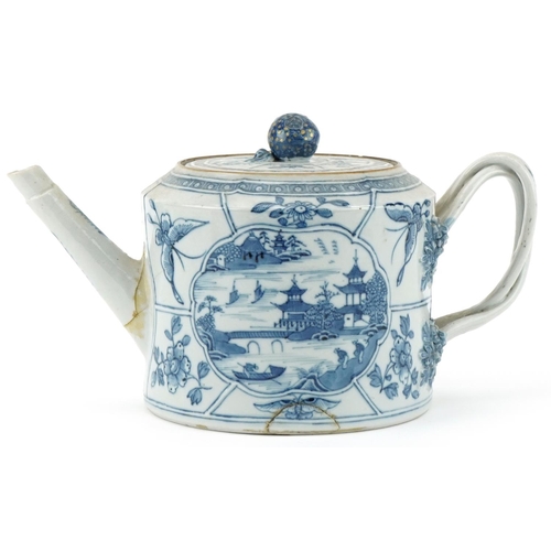 8 - 18th century Chinese porcelain teapot hand painted in the Willow pattern, 14cm high