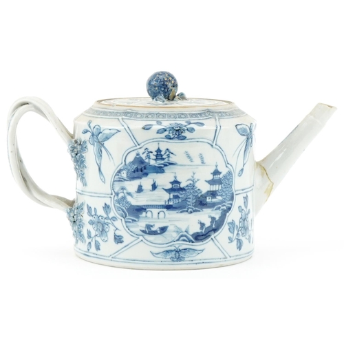 8 - 18th century Chinese porcelain teapot hand painted in the Willow pattern, 14cm high