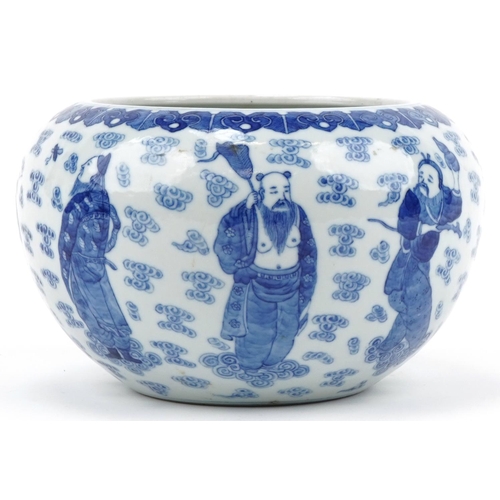 3 - Chinese blue and white porcelain jardinière hand painted with elders, character mark to the base, 24... 