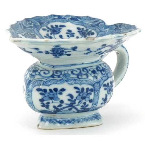 12 - 18th century Chinese blue and white porcelain spittoon hand painted with flowers, 14cm in diameter