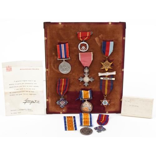 British military World War I medals awarded to Brigadier Herbert Climpson  including Long and Faith Service, OBE and medals for Mrs Climpson