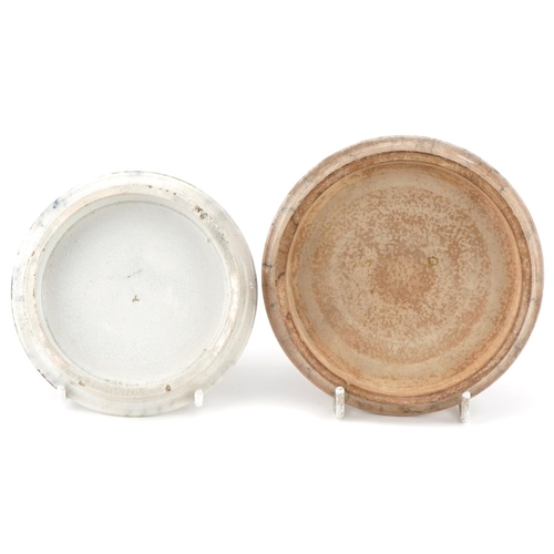 136 - Two Victorian Staffordshire pot lids of Strasbourg, the largest 12cm in diameter