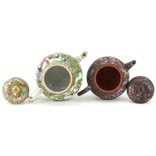 222 - Chinese Canton miniature teapot together with a miniature hand painted Yixing teapot, the largest 9c... 