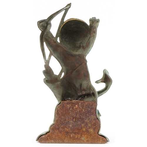 301 - Antique bronze door stop of Cupid fighting a snake, 40cm high