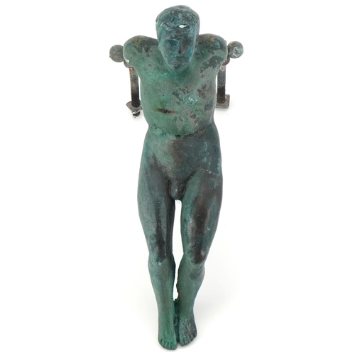 291 - Bronze door knocker of a Greek acrobat, 23cm high