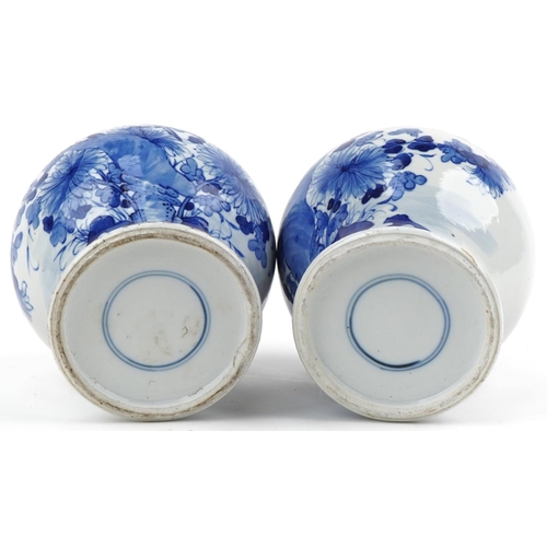 2 - Pair of 18th century Chinese blue and white ginger jars hand painted with birds amongst flowers and ... 