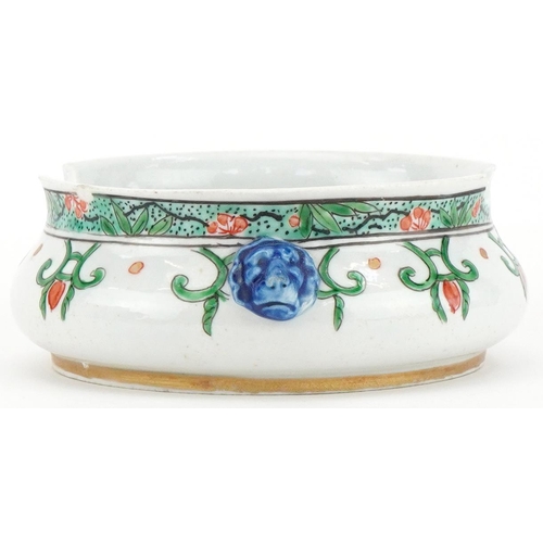 143 - European porcelain dish hand painted in the Chinese style possibly a spoon rest , 12cm wide