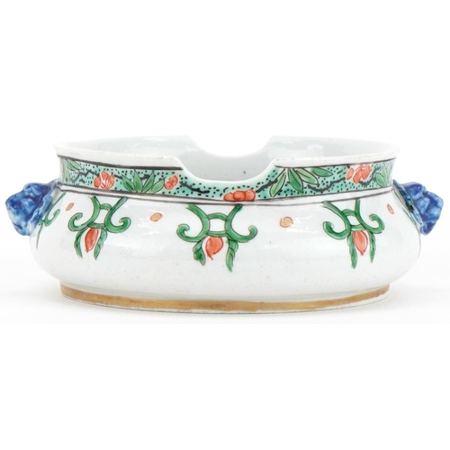 143 - European porcelain dish hand painted in the Chinese style possibly a spoon rest , 12cm wide