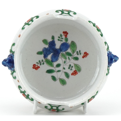 143 - European porcelain dish hand painted in the Chinese style possibly a spoon rest , 12cm wide