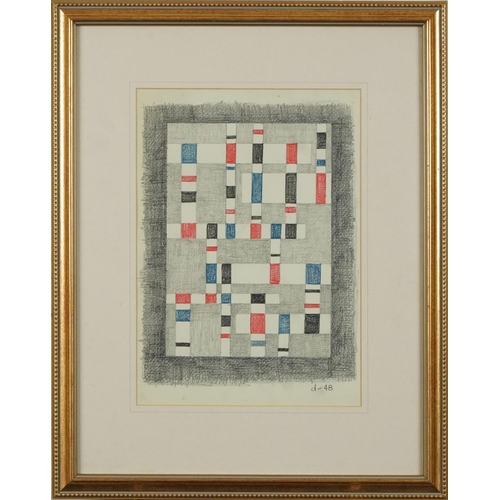 1336 - Style of Burgoyne Diller - Geometric abstract composition, pencil and coloured crayon on paper, mono... 