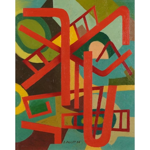 56 - Style of Edgard Pillet - Abstract oil on canvas stretcher in ornate gilt frame, 52cm x 42cm excludin... 
