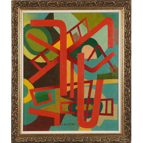 56 - Style of Edgard Pillet - Abstract oil on canvas stretcher in ornate gilt frame, 52cm x 42cm excludin... 