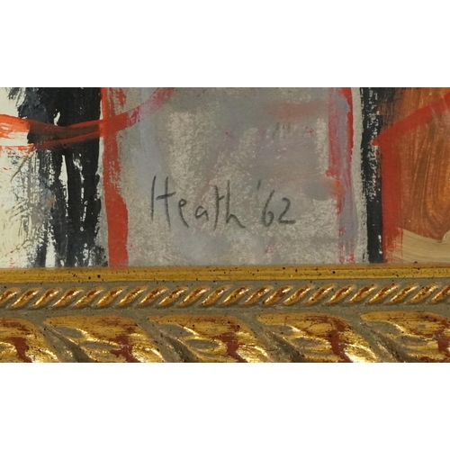 1226 - Circle of Adrian Heath - Abstract composition, acrylic on thin card in a gilt frame, 51cm x 40cm exc... 