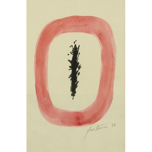 176 - Follower of Lucio Fontana - Concetto Spaziale 64, watercolour and ink on paper, mounted and framed, ... 