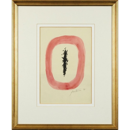 176 - Follower of Lucio Fontana - Concetto Spaziale 64, watercolour and ink on paper, mounted and framed, ... 