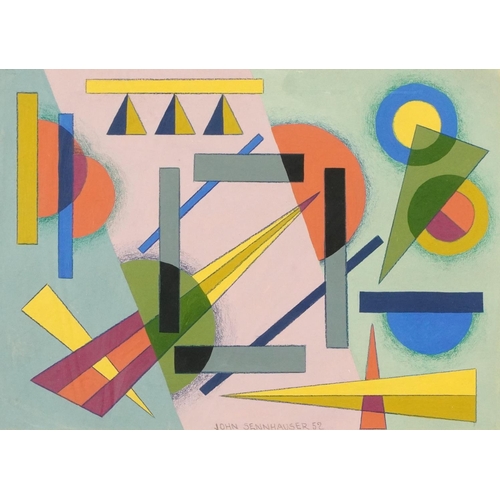 279 - Manner of John Sennhauser - Geometric composition, mixed media crayon, gouache and watercolour on pa... 