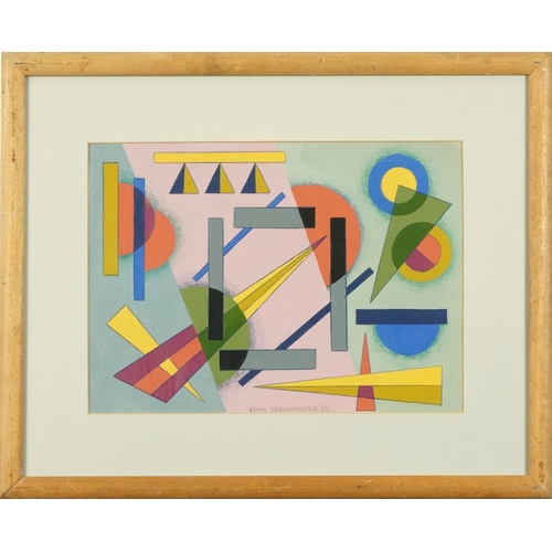 279 - Manner of John Sennhauser - Geometric composition, mixed media crayon, gouache and watercolour on pa... 