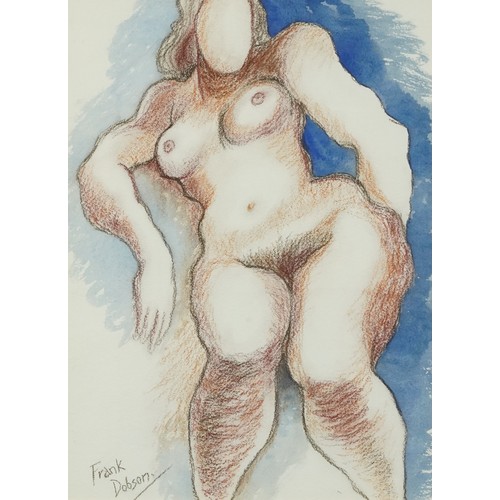 1361 - Style of Frank Dobson - Seated nude, watercolour and pastel on textured paper, mounted and framed, 4... 