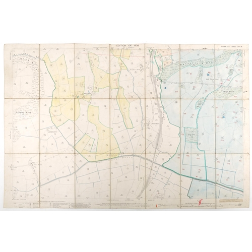 685 - Nine Edwardian coloured folding maps of Sussex farms from The Crowhurst Park Estate near Battle, Eas... 