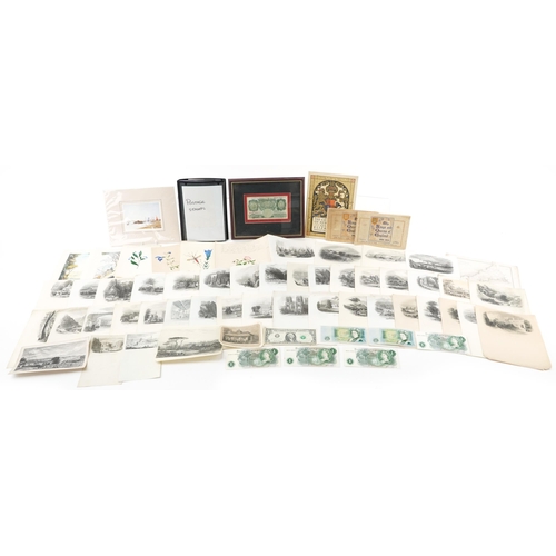 570 - Banknotes including framed Bank of England one pound note, Chief Cashier P S Beale, souvenir pamphle... 