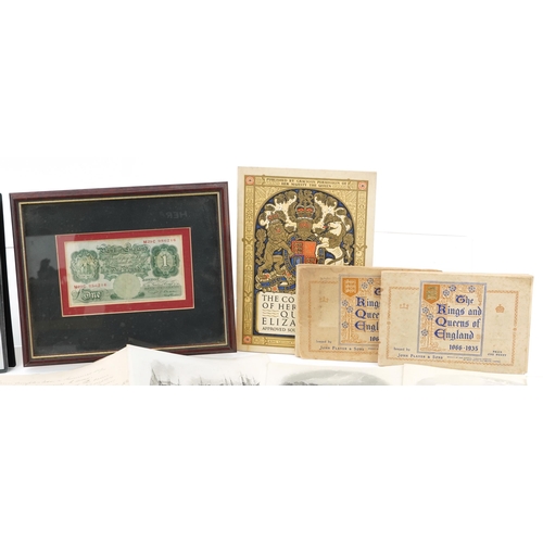 570 - Banknotes including framed Bank of England one pound note, Chief Cashier P S Beale, souvenir pamphle... 